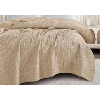 Narzuta 220x240 welurowa beżowa tłoczona gruba NP01